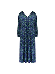 Live Unlimited Blue Petite Leopard Print Curve Jersey Relaxed Midi Dress - Image 4 of 4