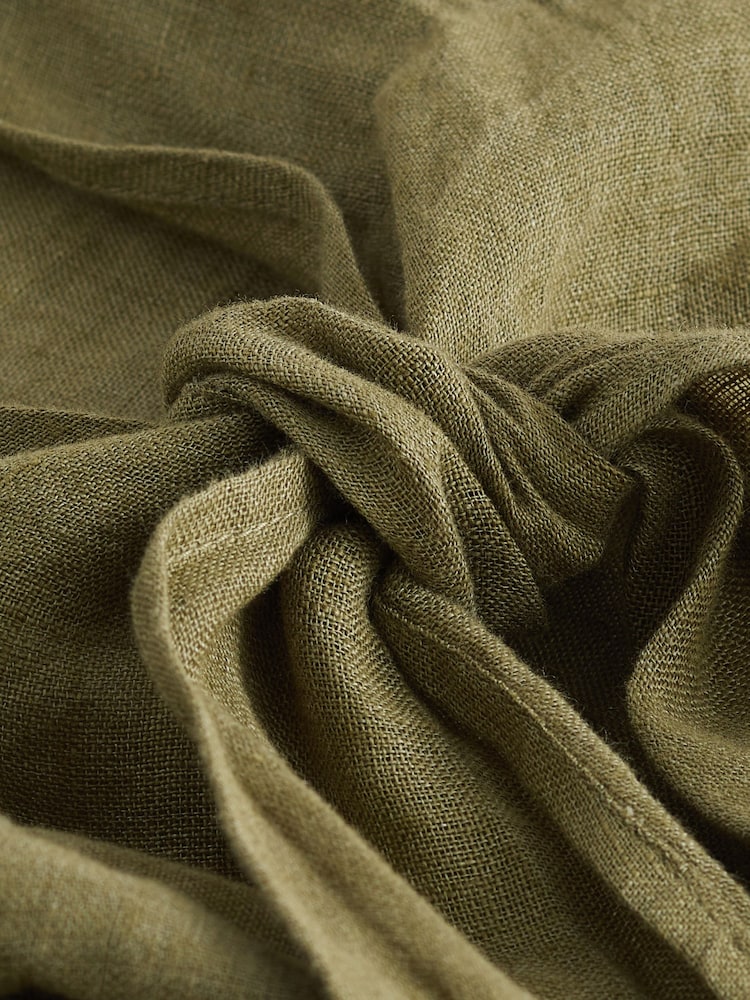 Khaki Green Premium 100% Linen Boho Tie Top - Image 8 of 8