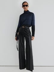 Μπλε/Μαύρο - Atelier Silk Colour-Block High-Neck Blouse - Εικόνα 1 από 6
