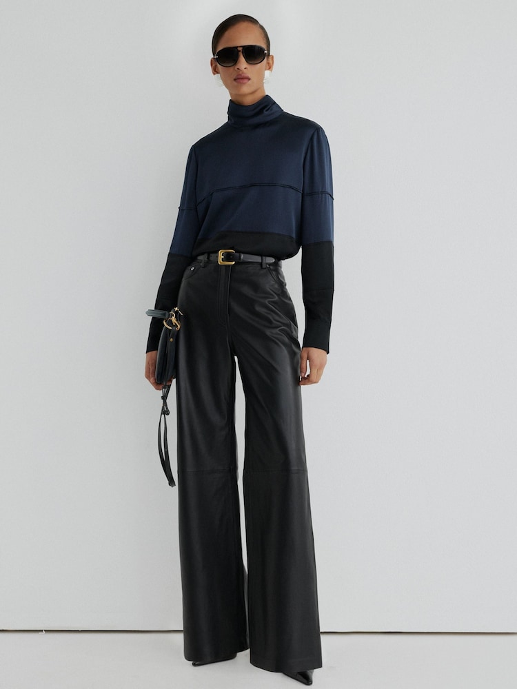 Μπλε/Μαύρο - Atelier Silk Colour-Block High-Neck Blouse - Εικόνα 1 από 6