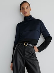 Μπλε/Μαύρο - Atelier Silk Colour-Block High-Neck Blouse - Εικόνα 3 από 6
