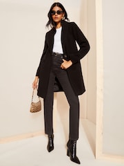 Friends Like These Black Petite Twill Tailored Single Button Coat - Image 2 of 4