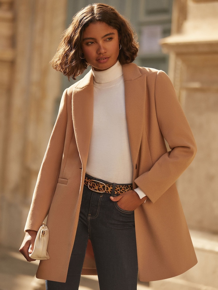 Friends Like These Camel Petite Twill Tailored Single Button Coat - Image 1 of 4