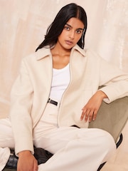 Friends Like These Cream Collared Bomber Jacket - Image 1 of 4