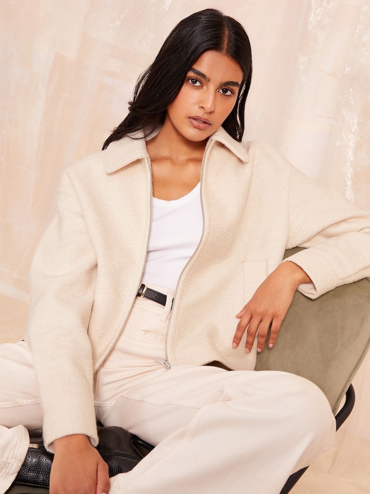 Friends Like These Cream Collared Bomber Jacket - Image 1 of 4