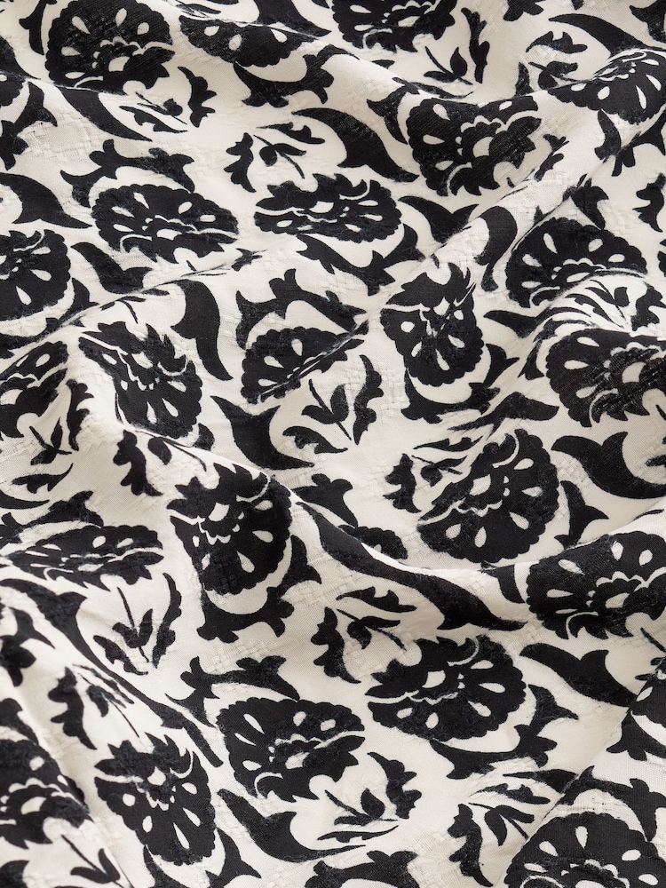 White/Black Puff Sleeve Tie Cover Up Top - Image 6 of 6