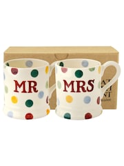 Emma Bridgewater Set of 2 Cream Polka Dot Mr & Mrs 1/2 Pint Mugs Boxed - Image 2 of 3