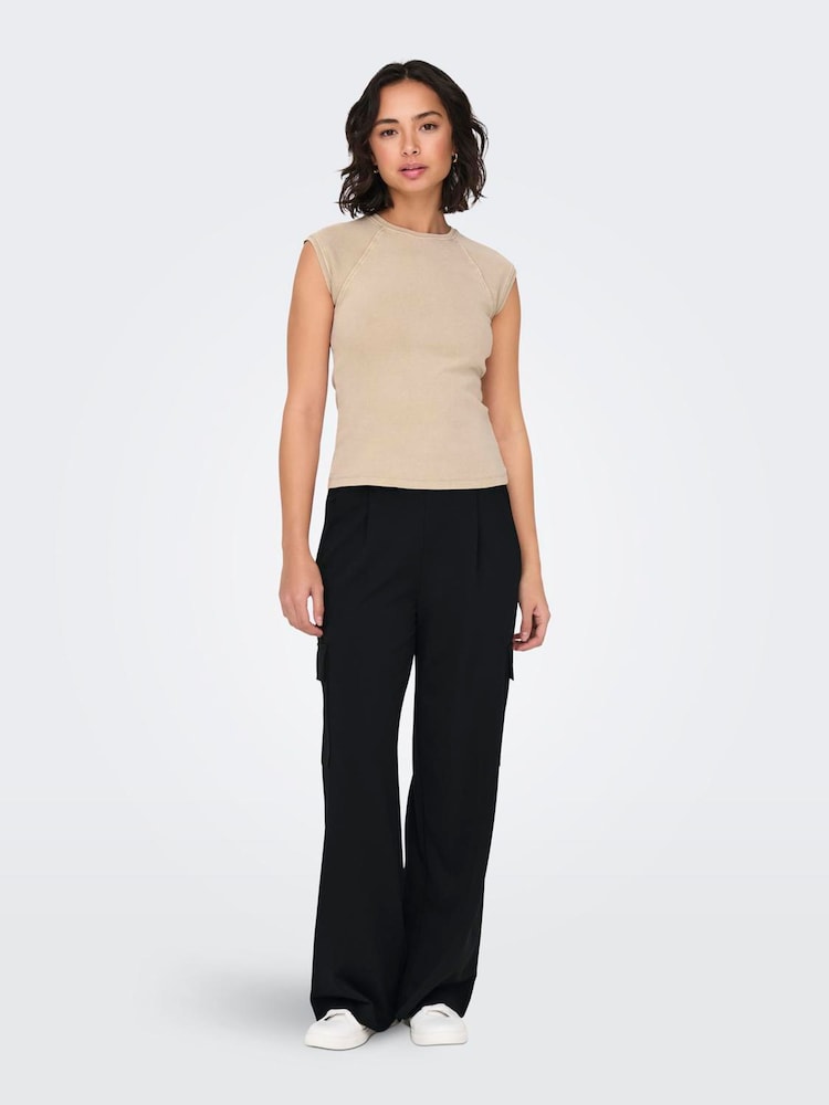 JDY Black Wide Leg Utility Pocket Detail Trousers - Image 1 of 6