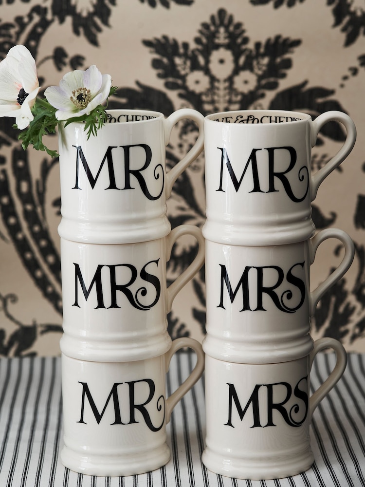 Emma Bridgewater Set of 2 Cream Black Toast Mr & Mr 1/2 Pint Mugs Boxed - Image 1 of 4