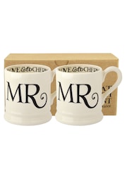 Emma Bridgewater Set of 2 Cream Black Toast Mr & Mr 1/2 Pint Mugs Boxed - Image 2 of 4
