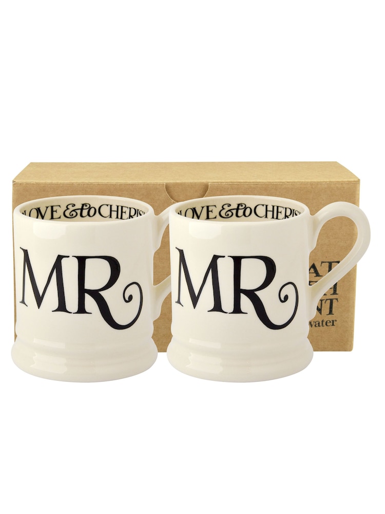 Emma Bridgewater Set of 2 Cream Black Toast Mr & Mr 1/2 Pint Mugs Boxed - Image 2 of 4