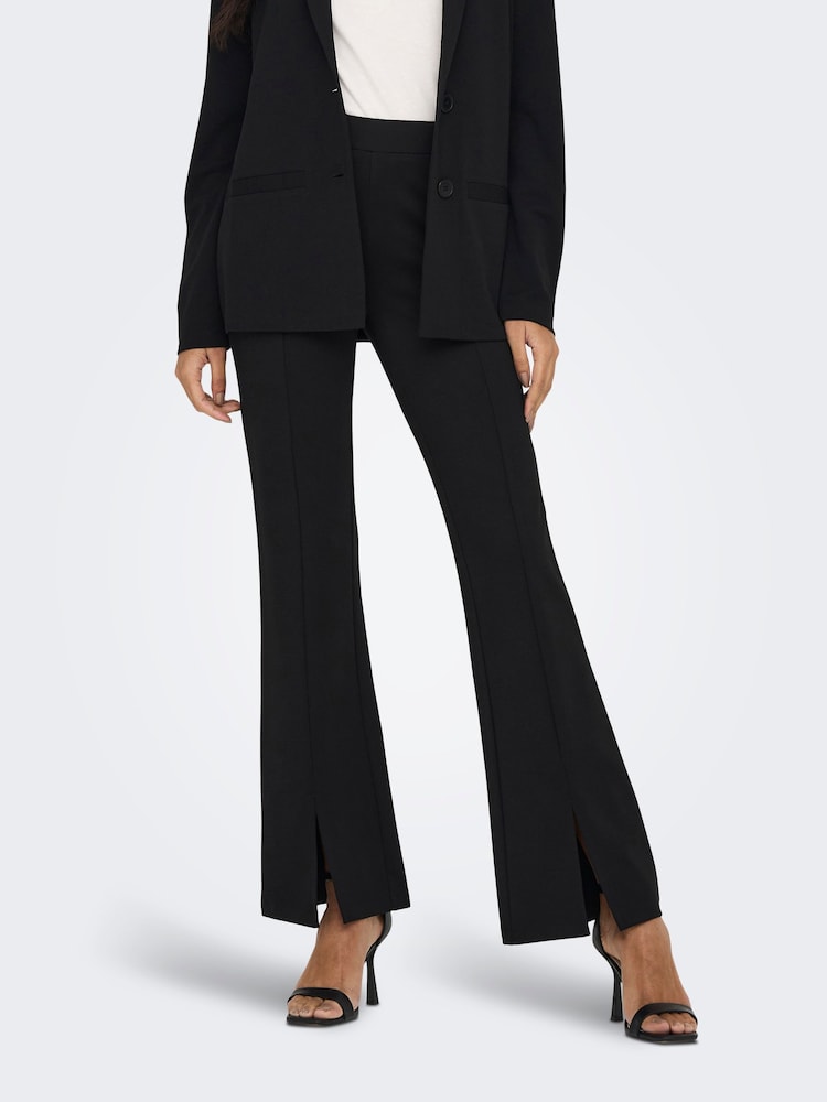 JDY Black High Waisted Flare Trousers with Front Split - Image 1 of 7
