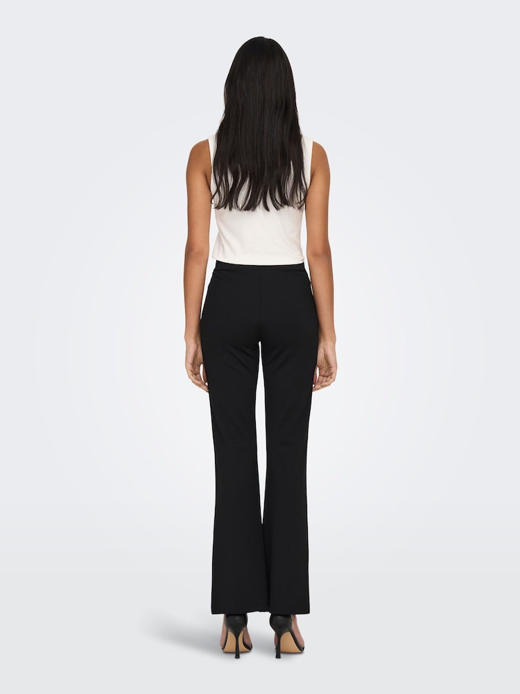 JDY Black High Waisted Flare Trousers with Front Split - Image 2 of 7