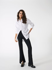 JDY Black High Waisted Flare Trousers with Front Split - Image 3 of 7