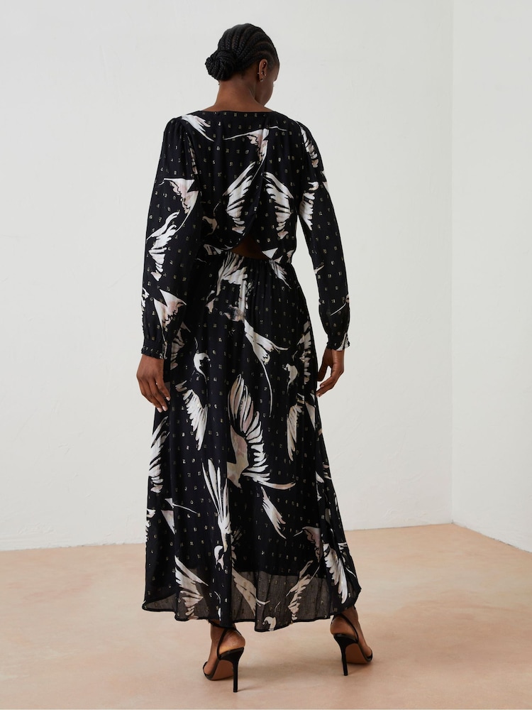 FatFace Black Elaine Swallow Print Midi Dress - Image 3 of 6