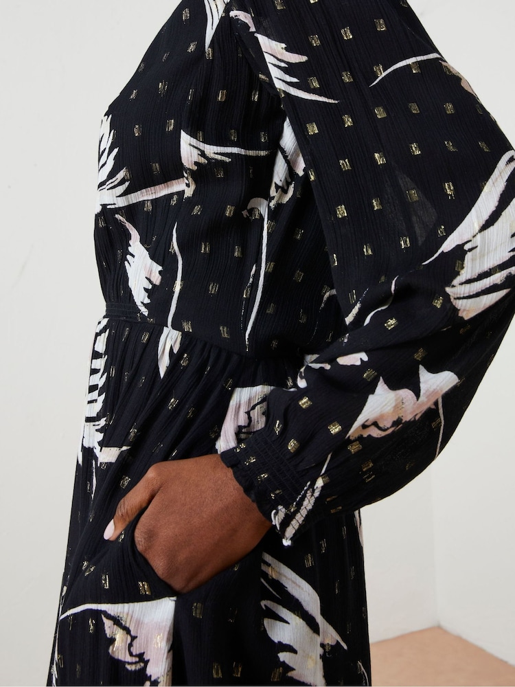 FatFace Black Elaine Swallow Print Midi Dress - Image 5 of 6