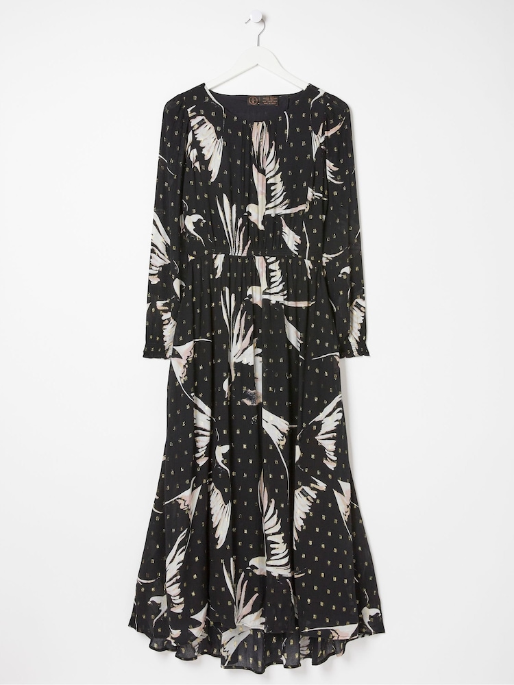 FatFace Black Elaine Swallow Print Midi Dress - Image 6 of 6