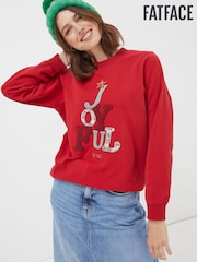 FatFace Red Joyful Graphic Sweatshirt - Image 1 of 4