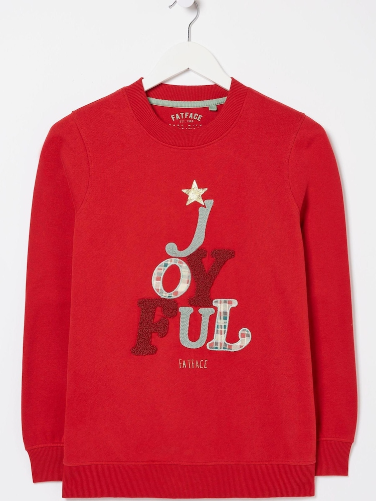 FatFace Red Joyful Graphic Sweatshirt - Image 4 of 4