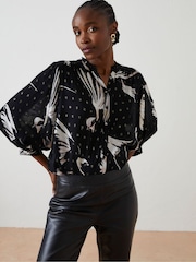Fat Face Black Evelyn Swallow Print Blouse - Image 1 of 5