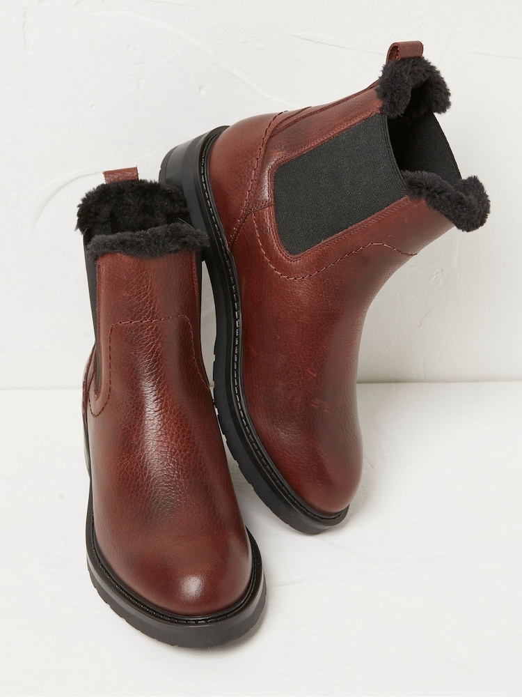 FatFace Red Blake Faux Fur Lined Chelsea Boots - Image 1 of 4