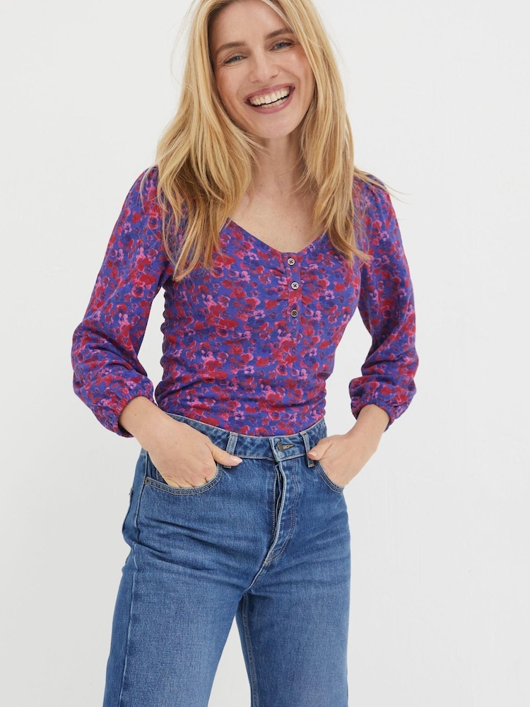FatFace Purple Kara Painterly Floral Top - Image 1 of 4