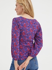 FatFace Purple Kara Painterly Floral Top - Image 2 of 4