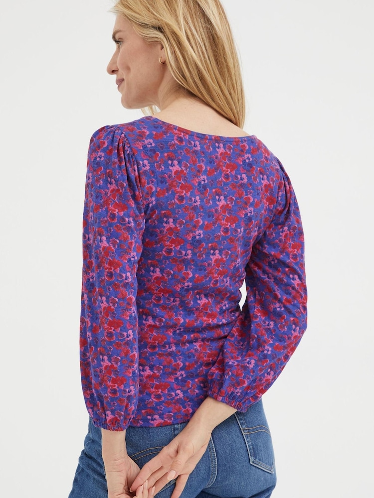 FatFace Purple Kara Painterly Floral Top - Image 2 of 4