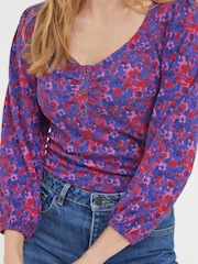 FatFace Purple Kara Painterly Floral Top - Image 3 of 4