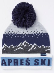 FatFace Blue Ski Mountains Beanie Hat - Image 1 of 2