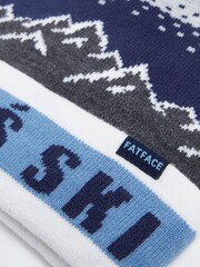 FatFace Blue Ski Mountains Beanie Hat - Image 2 of 2