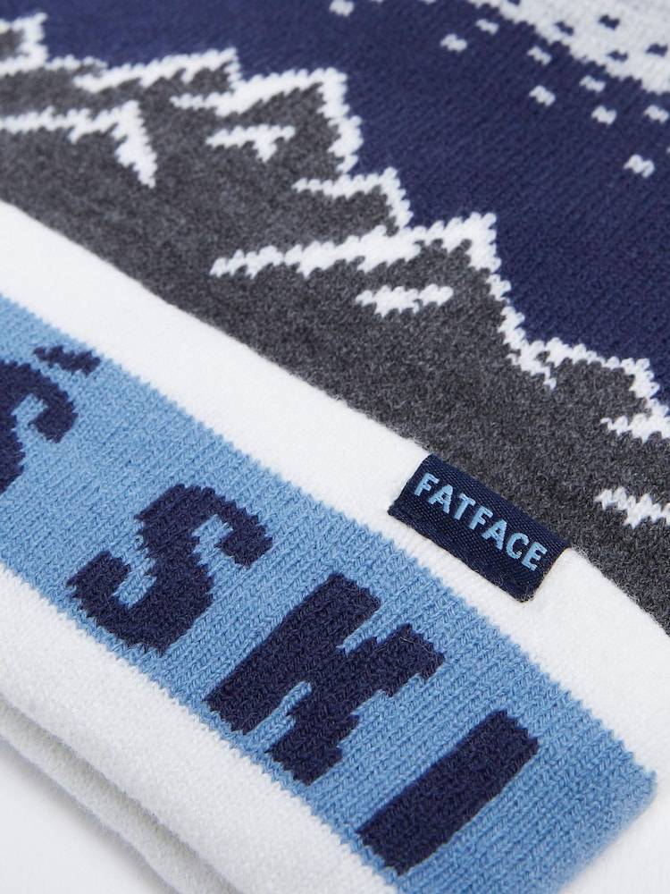 FatFace Blue Ski Mountains Beanie Hat - Image 2 of 2