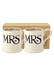 Emma Bridgewater Set of 2 Cream Black Toast Mr & Mrs 1/2 Pint Mugs Boxed - Image 2 of 4