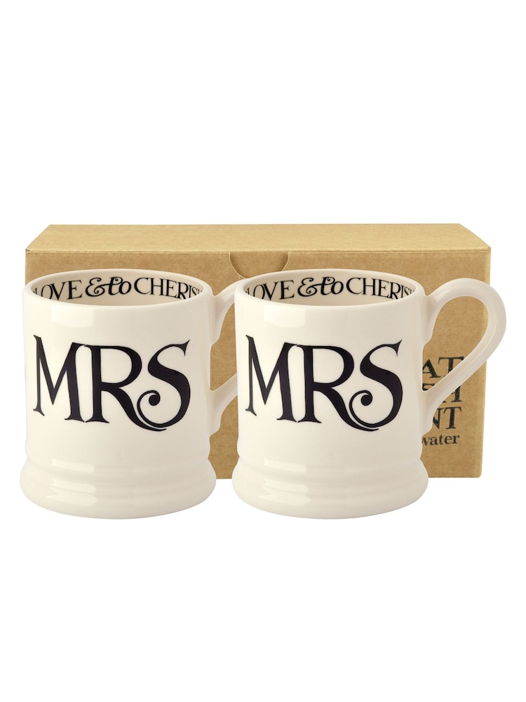 Emma Bridgewater Set of 2 Cream Black Toast Mr & Mrs 1/2 Pint Mugs Boxed - Image 2 of 4