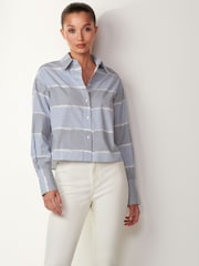 Light Blue Long Sleeve Cotton Cropped Shirt - Image 1 of 6