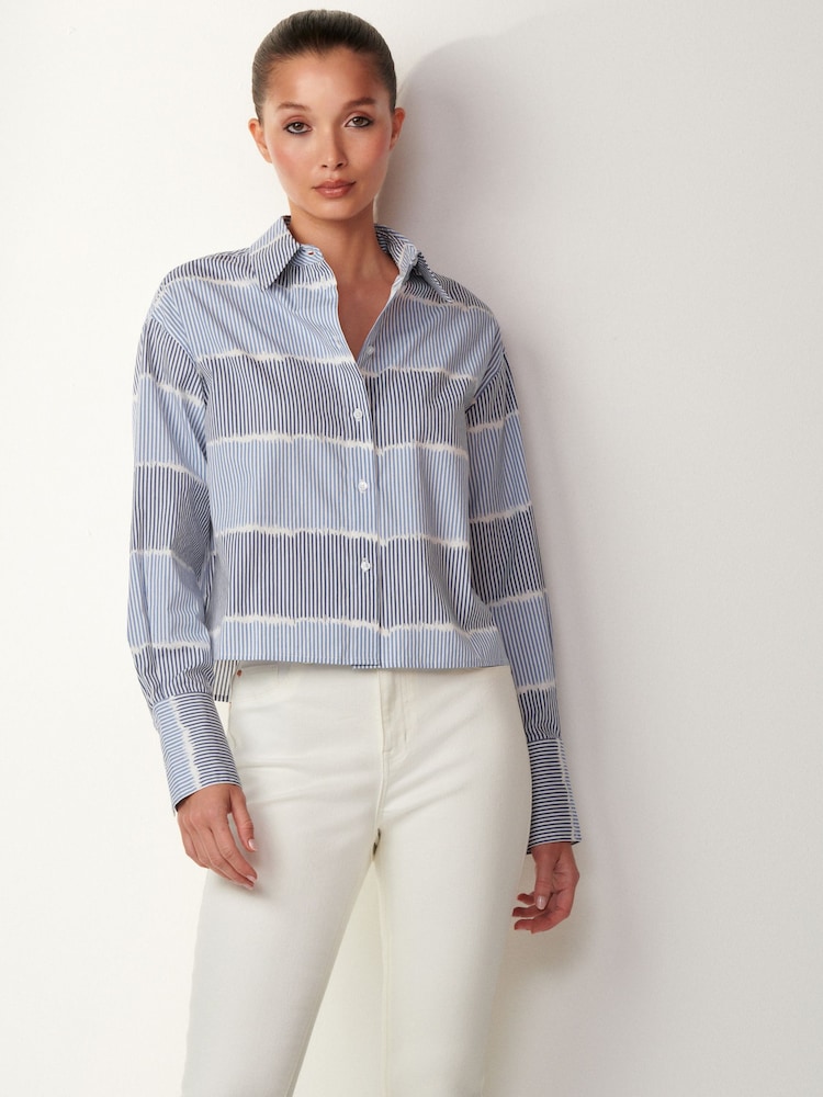 Light Blue Long Sleeve Cotton Cropped Shirt - Image 1 of 6