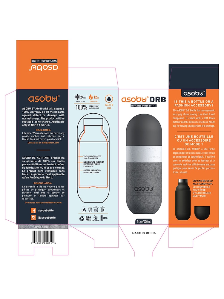 Asobu Light Grey Orb Drinks Bottle - Image 3 of 3
