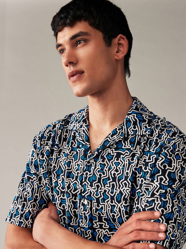 Navy Blue Keith Haring Printed Short Sleeve Shirt - Image 1 of 7