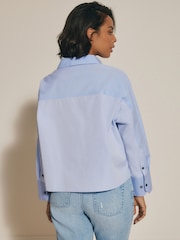 Blue Contrast Long Sleeve Cotton Cropped Shirt - Image 3 of 7