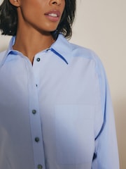 Blue Contrast Long Sleeve Cotton Cropped Shirt - Image 4 of 7