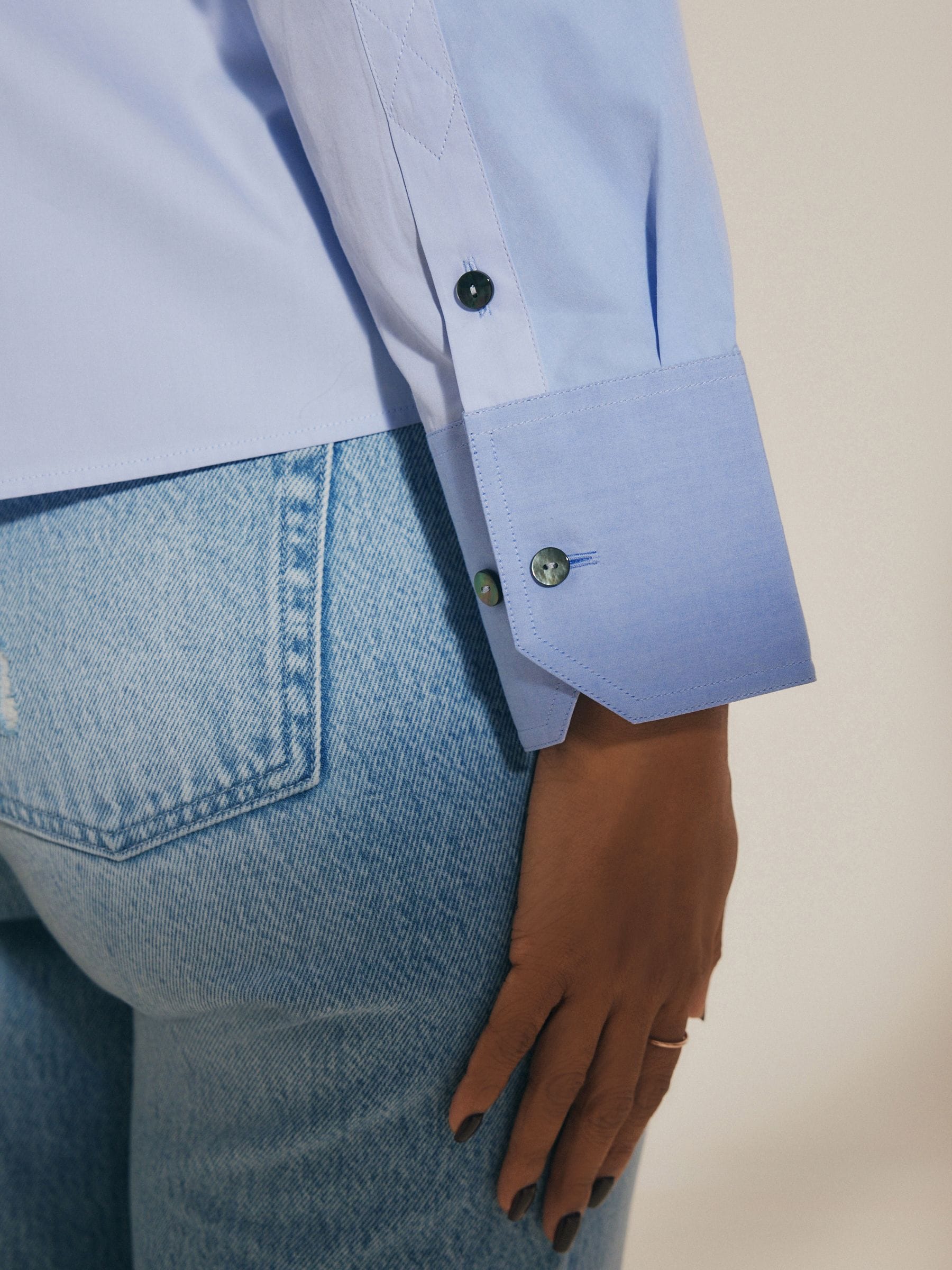 Buy Blue Contrast Long Sleeve Cotton Cropped Shirt from Next Luxembourg