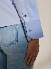 Blue Contrast Long Sleeve Cotton Cropped Shirt - Image 5 of 7