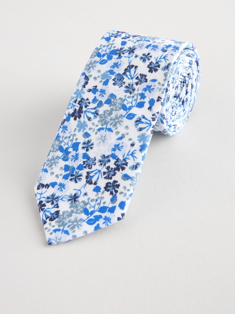 Light Blue Floral Print 100% Cotton Tie (1-16yrs) - Image 2 of 5