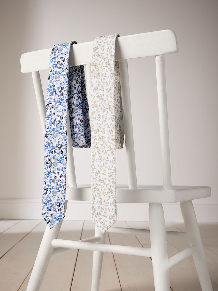 Light Blue Floral Print 100% Cotton Tie (1-16yrs) - Image 5 of 5