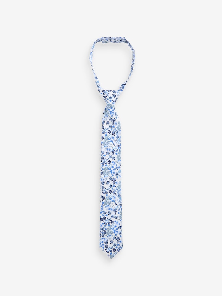 Bleu clair - Fleuri Imprimé 100% Coton Cravate (1-16ans) - Image 6 of 6