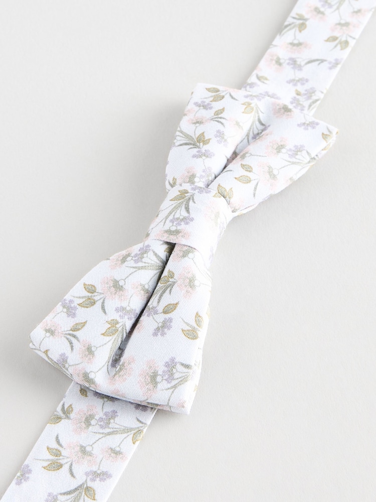 White Floral Floral Bow 100% Cotton Tie (1-16yrs) - Image 1 of 2 White Floral Floral Bow 100% Cotton Tie (1-16yrs) - Image 1 of 2