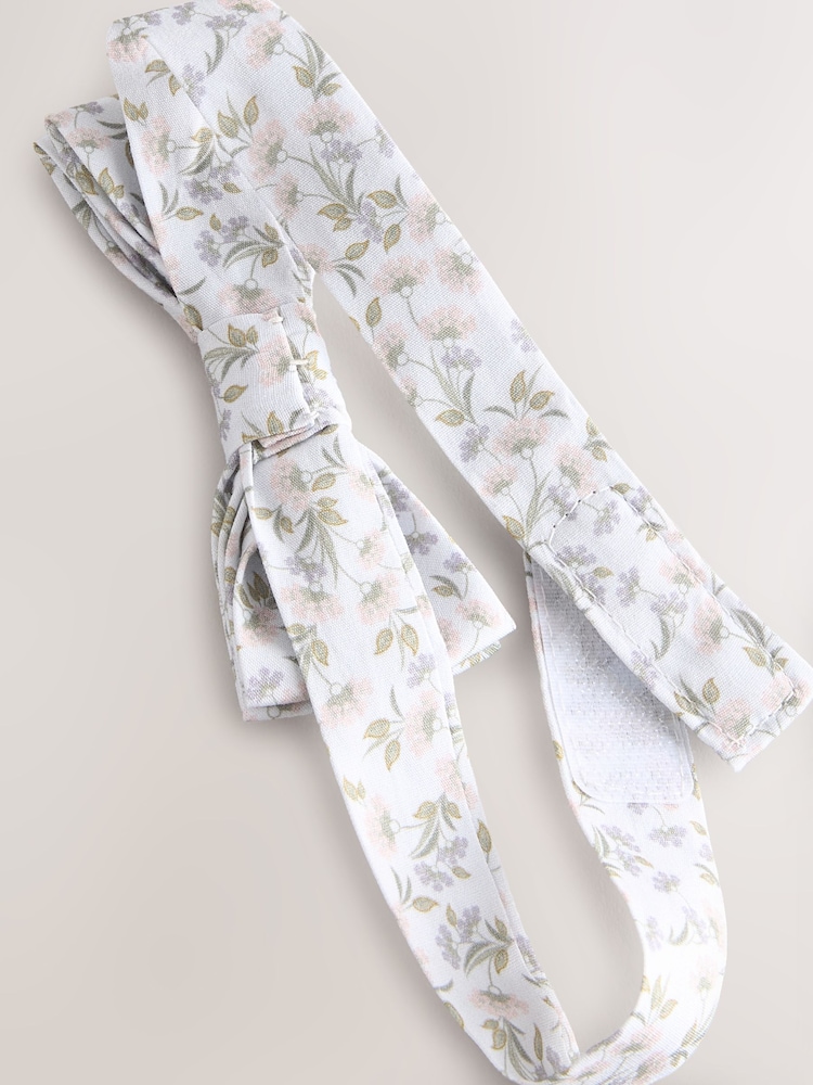 White Floral Floral Bow 100% Cotton Tie (1-16yrs) - Image 2 of 2 White Floral Floral Bow 100% Cotton Tie (1-16yrs) - Image 2 of 2