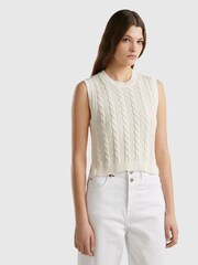 Benetton Blue Knitted Vest Sleeveless Sweater Jumper - Image 1 of 4