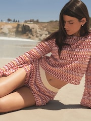 Pink/Orange Long Sleeve Crochet Top - Image 1 of 7