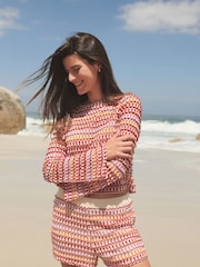 Pink/Orange Long Sleeve Crochet Top - Image 2 of 7